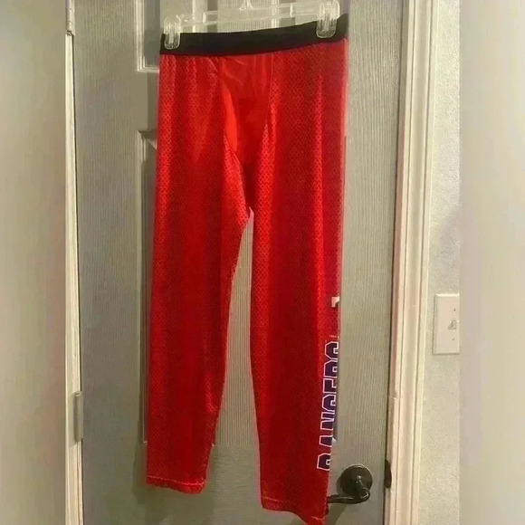 Texas Rangers Boys Spandex Leggings Pants size  Large 12-14 EUC in red pattern - Picture 1 of 8